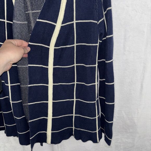 MODCLOTH Sweater Blue White Cardigan Checkered Grid Long Oversized Comfy Small - Picture 2 of 7
